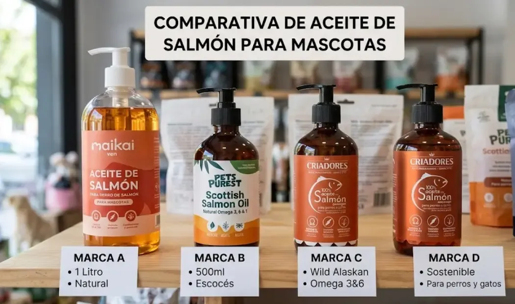 Comparativa de botellas de aceite de salmón para mascotas