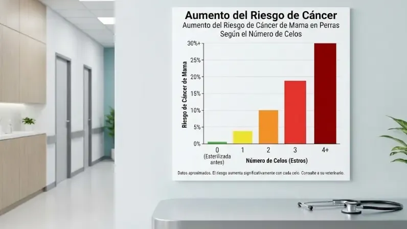 Gráfico visual mostrando el aumento de riesgo de cáncer de mama según el número de celos