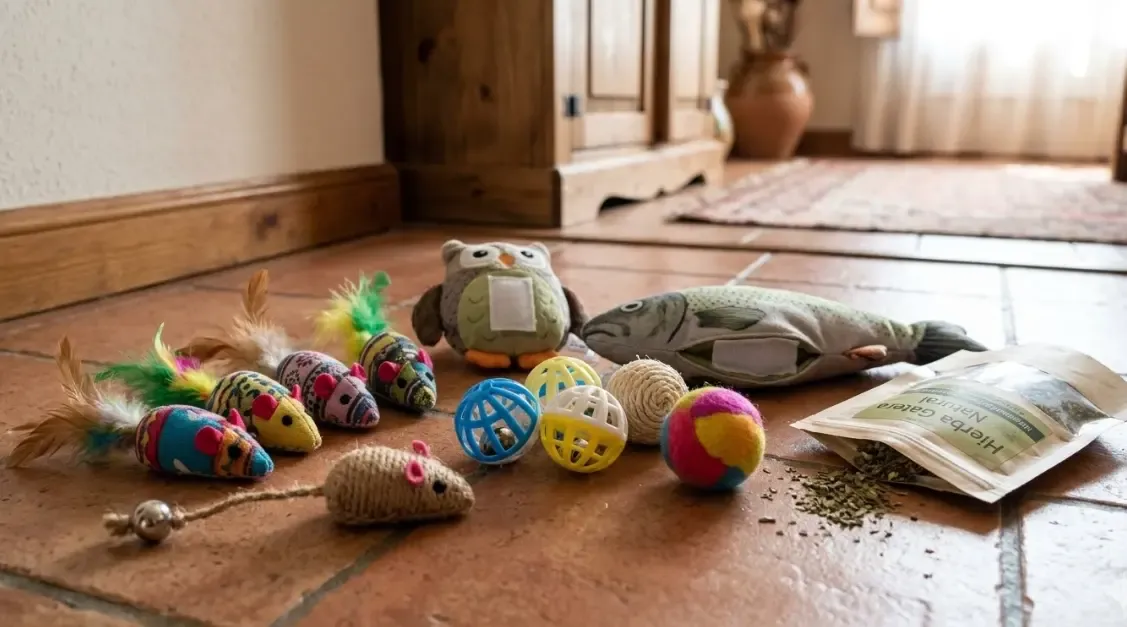 Juguetes para gatos interactivos rellenables de catnip, ratones de tela y bolas rodantes