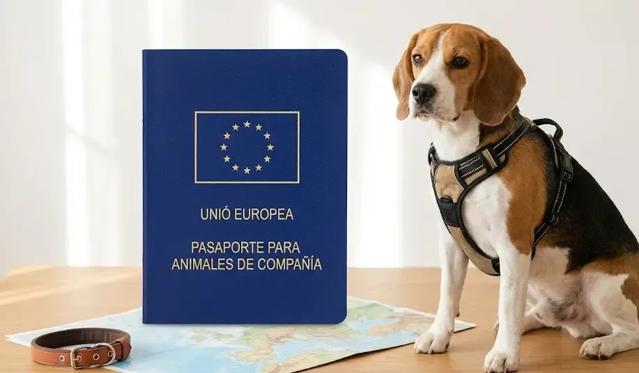 Pasaporte europeo para animales de compañía azul con la bandera de la UE
