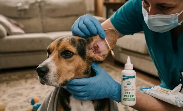 Un bastoncillo de algodón humano tachado con una cruz roja, simbolizando el peligro de su uso en mascotas