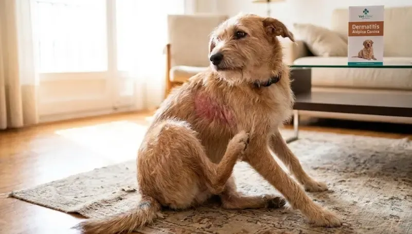Perro rascándose la oreja por dermatitis atópica