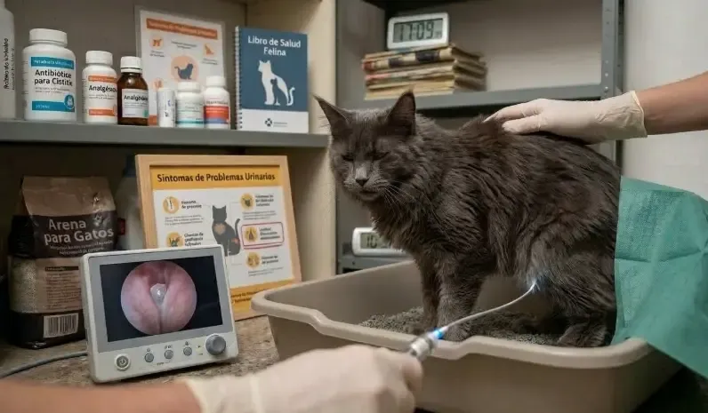 Un salón gatificado con estantes de pared donde un gato observa tranquilo el entorno desde las alturas